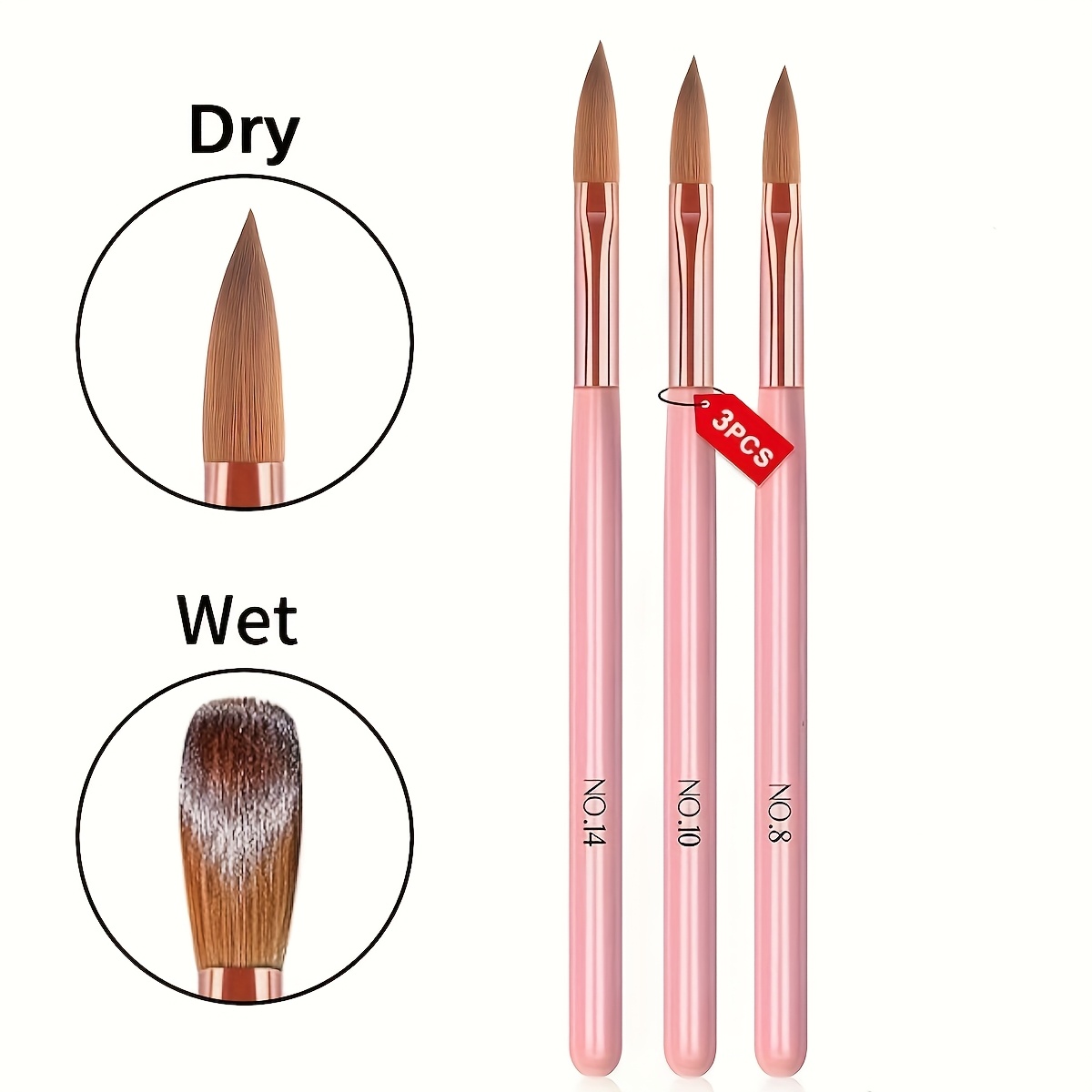 TEMU 3pcs Professional Nail Art Brush Set - High-precision 3d Builder Gel Brush & Seamless Acrylic Drawing Pen For Nail Extension, Carving & Design - 3pcs Kit For Your