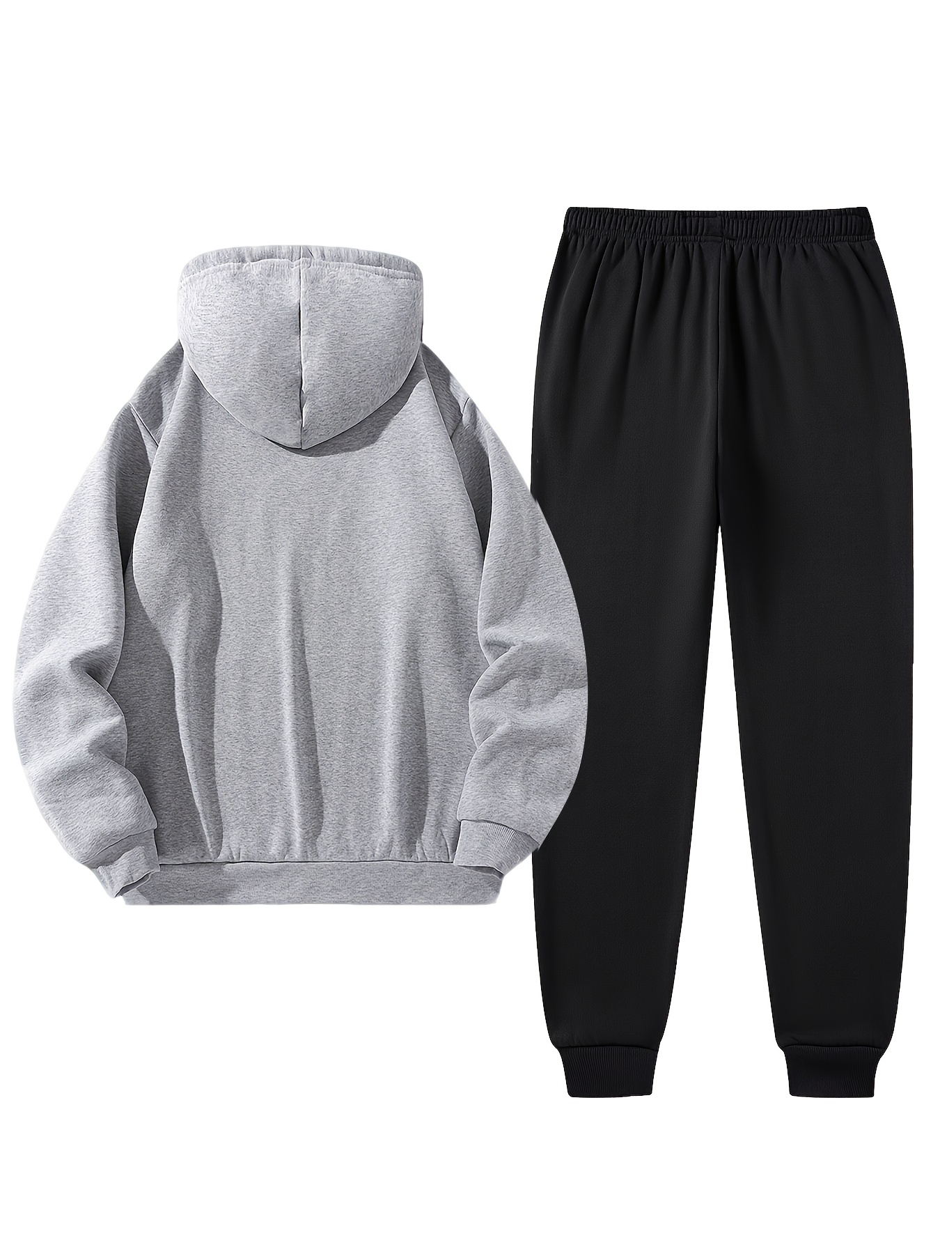 Men'S Casual Paris Letter Hoodie & Joggers Set - Gray Drawstring Pullover with Red Accents, Loose Fit, Long Sleeve, Fall/Winter Collection, Comfortable Clothing|Casual Style|Stretch Fabric