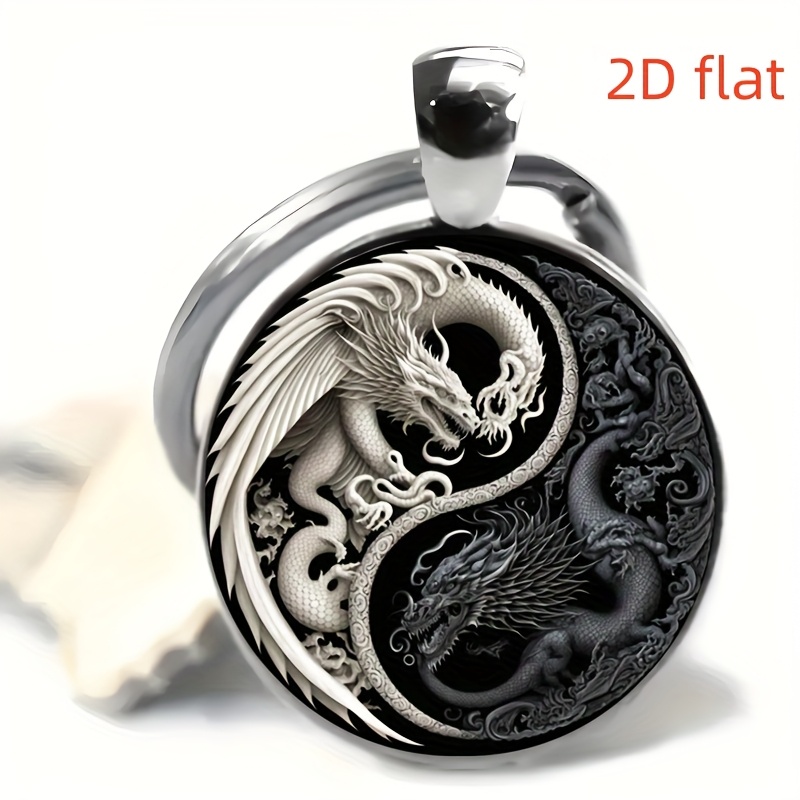 2d Flat Dragon Keychain, Retro Metal Keyring, Wallet Or Phone Accessory, Ideal Birthday Gift