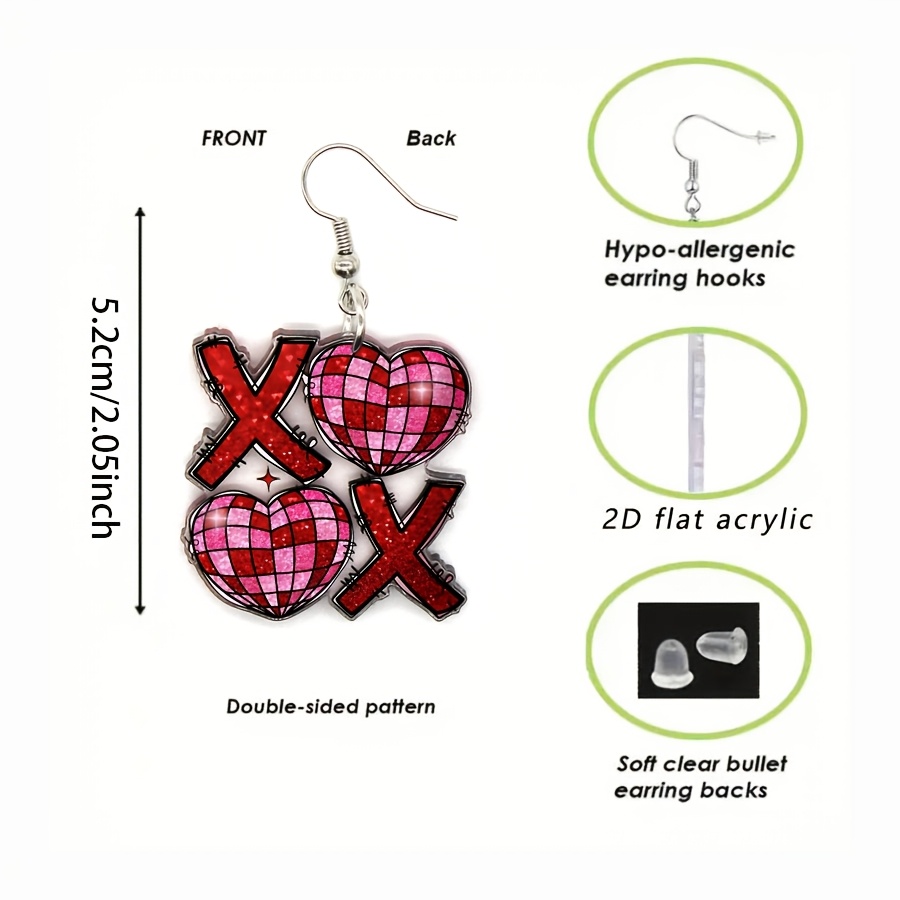Cute XOXO Heart-Shaped Acrylic Cartoon Earrings for Valentine's Day