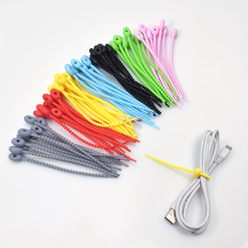

30pcs Silicone Zip Ties, Stretchable Soft Keychain Rope, Colorful Diy Doll Pendant Materials And Accessories, Recyclable And Reusable.