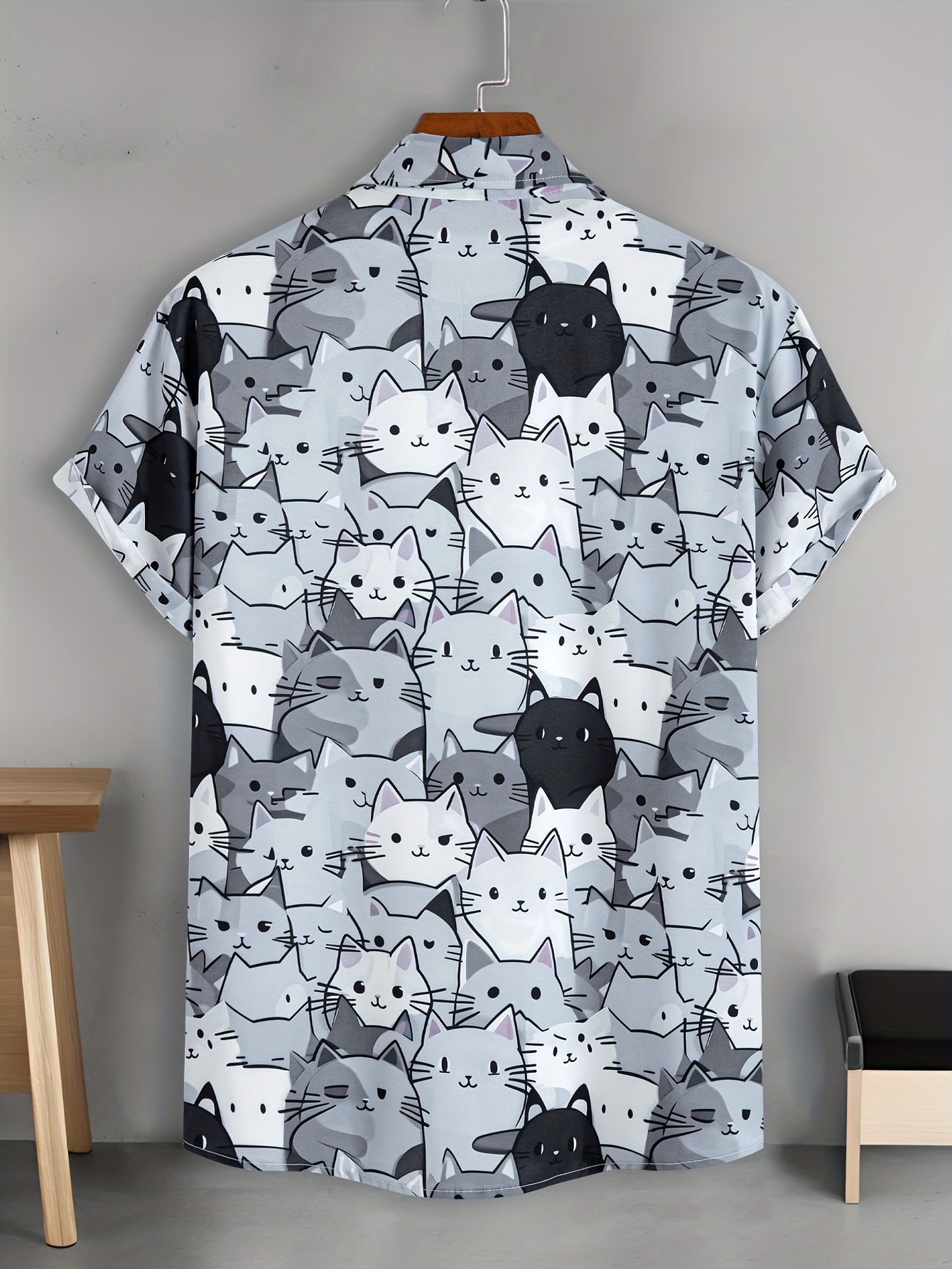 men's casual short sleeve button shirt cartoon cat - Temu