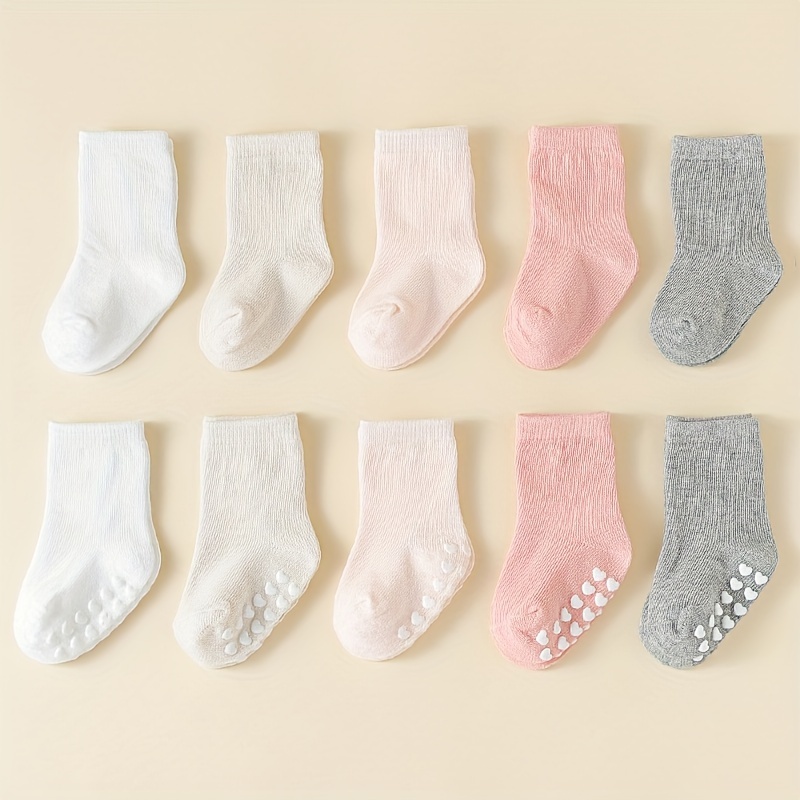 10 Pairs Learning Socks Solid Heart Anti-slip Dot Adhesive Mid-calf Socks Suitable For Daily Wear