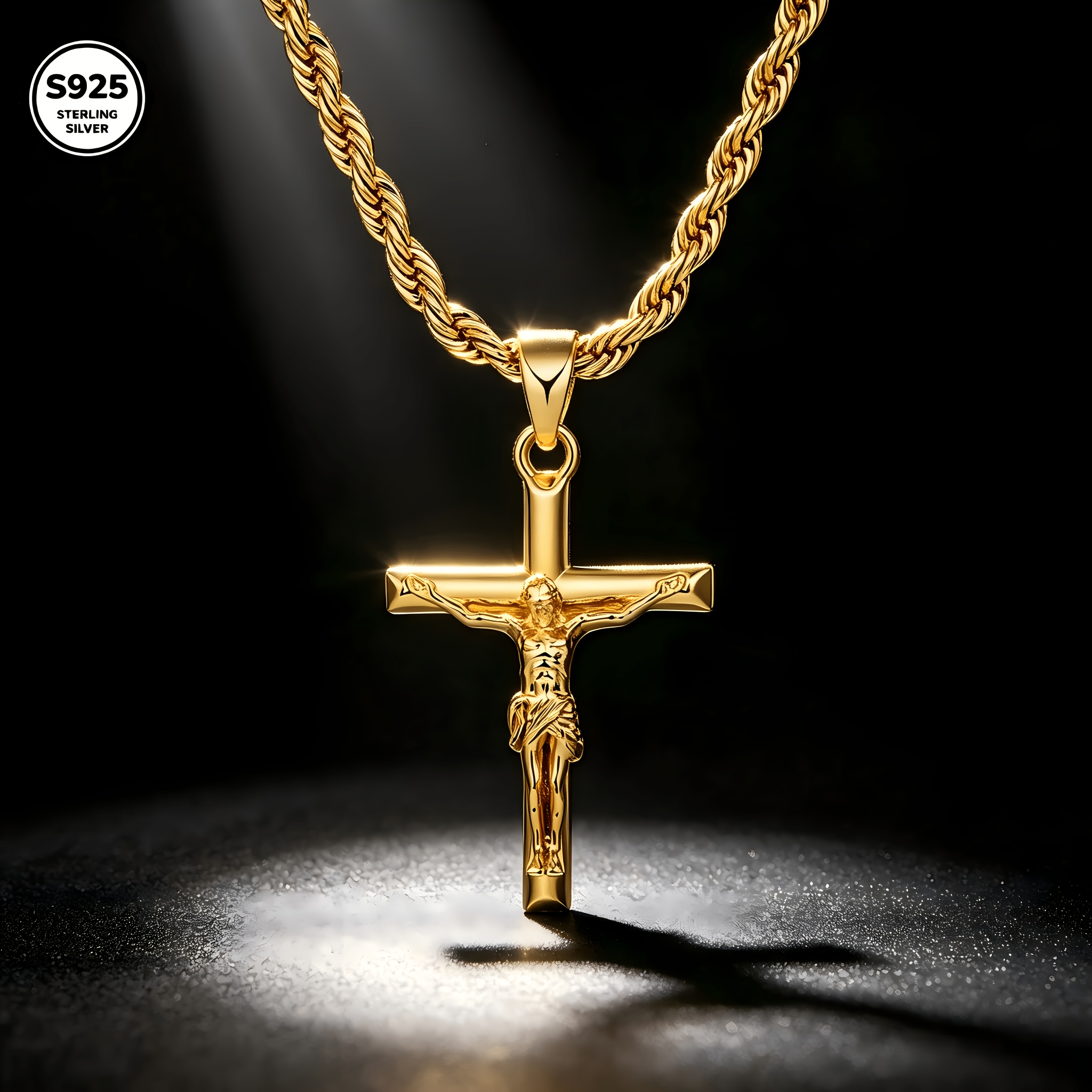 Image of 18k Golden Plated Plated 925 Silvery Cross Necklace, Jesus Religious Pendant, Premium Gift For Birthdays, Anniversaries, Christmas, Parties & Valentine's Day