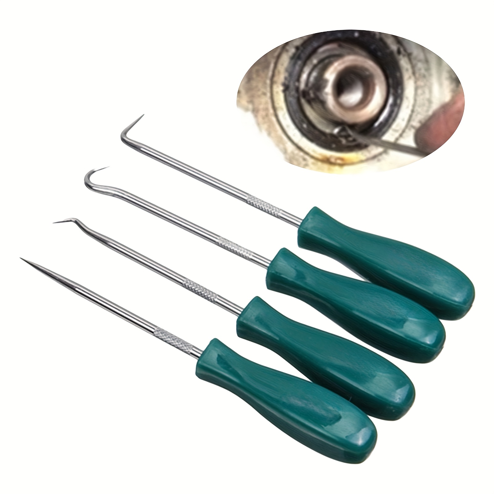 Image of Set Of 4 Professional Oil Seal Removal Tools, Seal Hook Kit, Shaped Seal Puller, Automotive Sealant Extractor, Engine Repair Tools, Transmission Sealant Replacement Kit