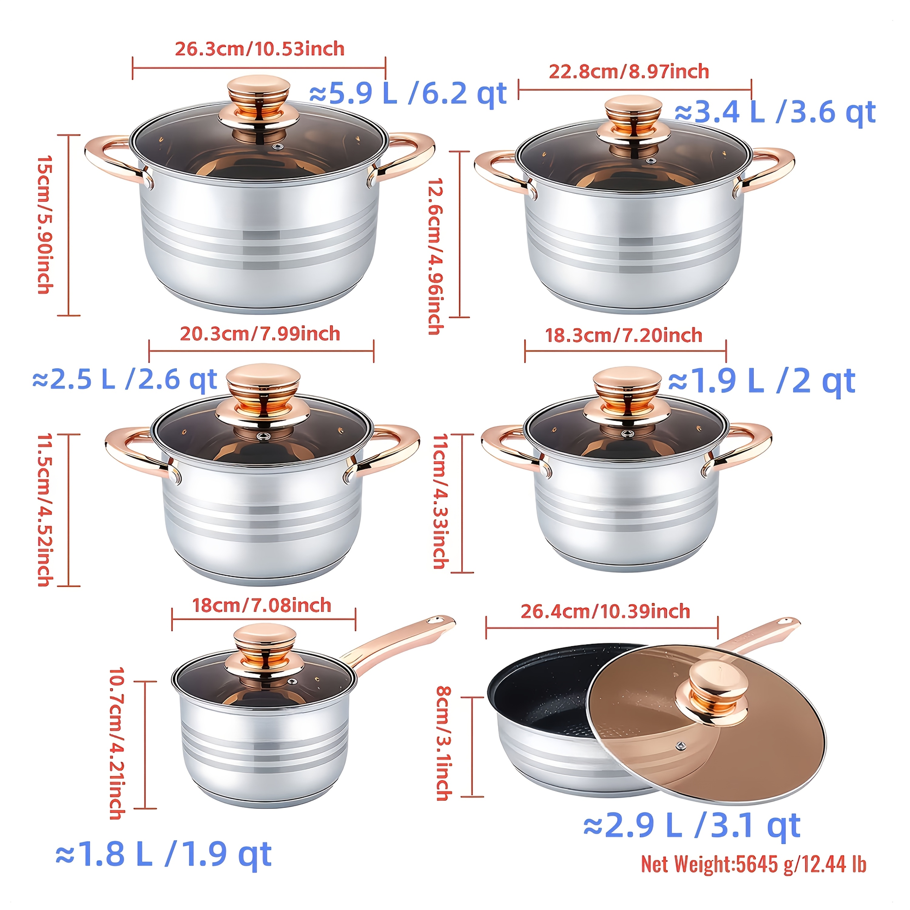 12 teiliges edelstahl induktionskochgeschirr set
