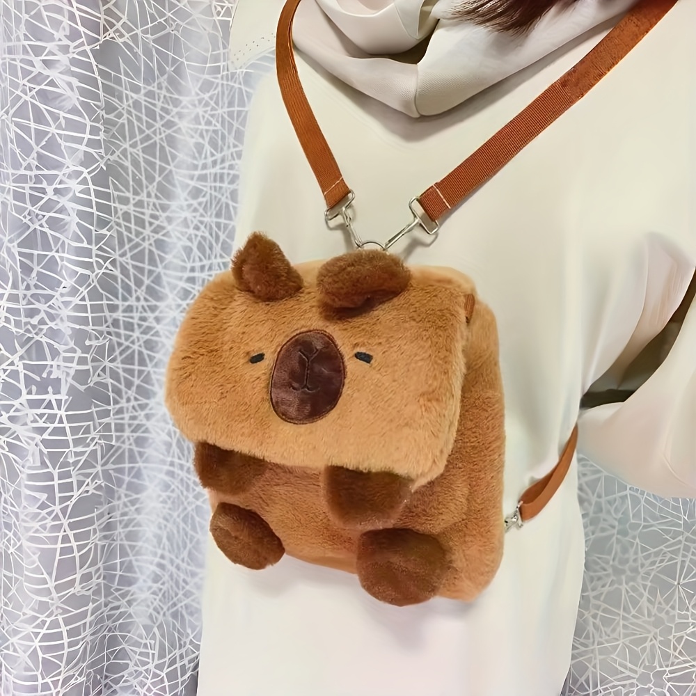 1pc New Cartoon Capybara Plush Backpack, Cute Girls' Bag, High-quality Versatile Doll Plush Bag