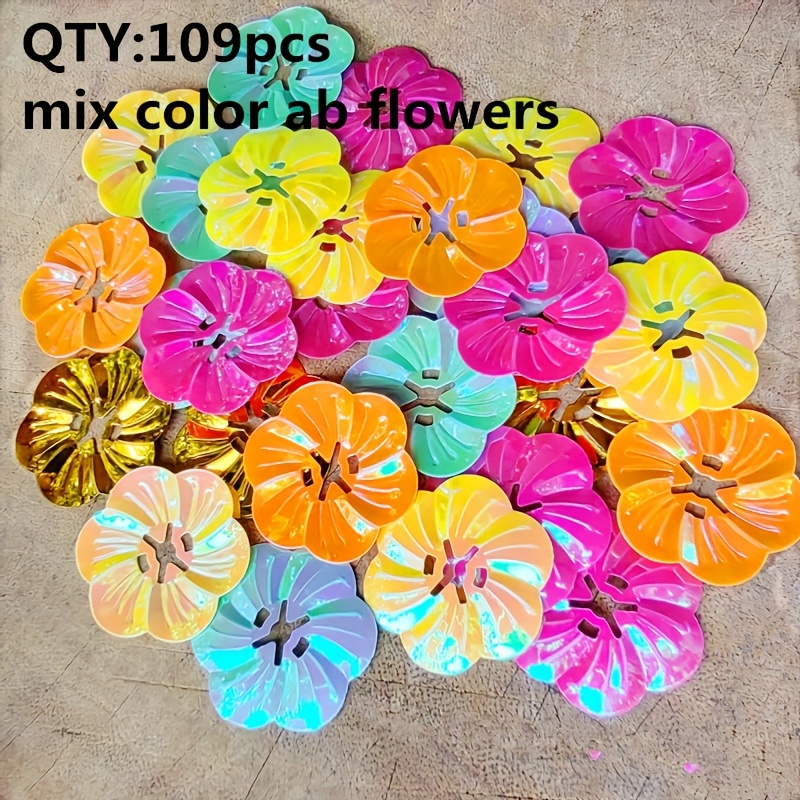 E-shop 109-teiliges Set bunter 26mm große Blumenform funkelnde AB-Pailletten, handgenähte Kleidungszubehör Handwerksmaterial DIY Schmuckzubehör,