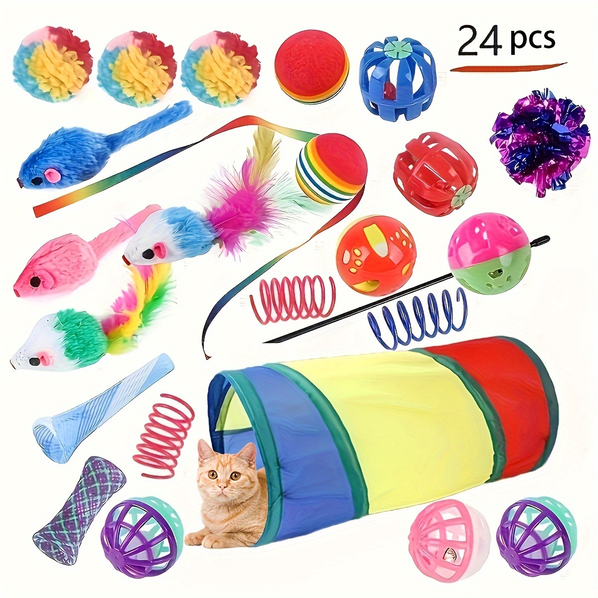 

24-piece Cat Toy Set Set Channel Tease Cat Stick Ring Paper Cat Tunnel Channel Pet Toy