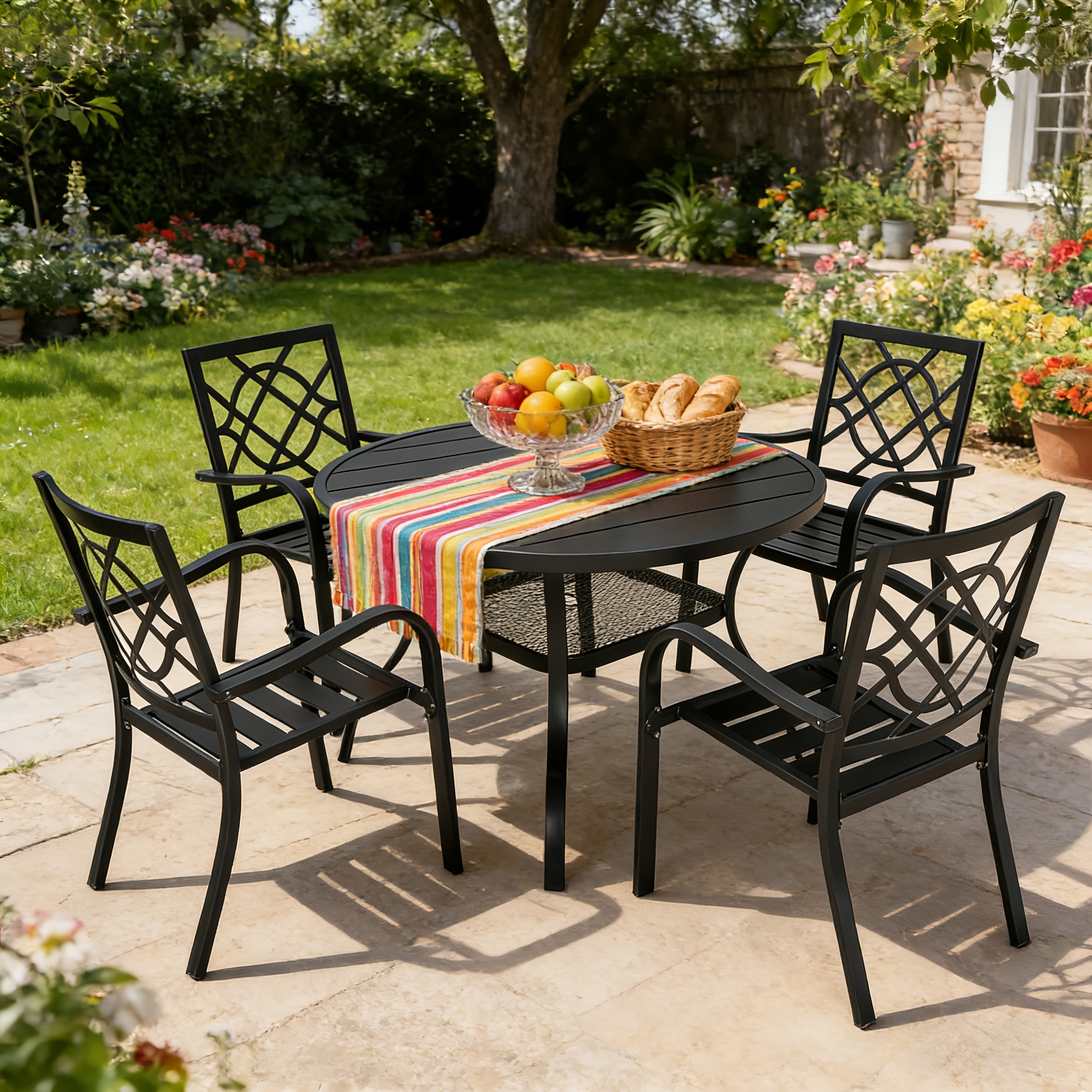5/7pcs Outdoor Dining Set, Including 4/6 New Dining Chairs And 1 Round Table (53