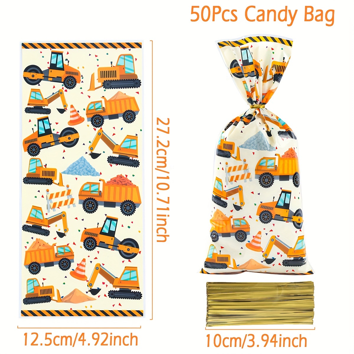 25/50pcs, Engineering Vehicle Gift Bags Construction Trucks Party Cartoon Vehicles Excavator Plastic Gifts Bag, Happy Birthday Party Decor 1st Birthday Supplies Packing Bag