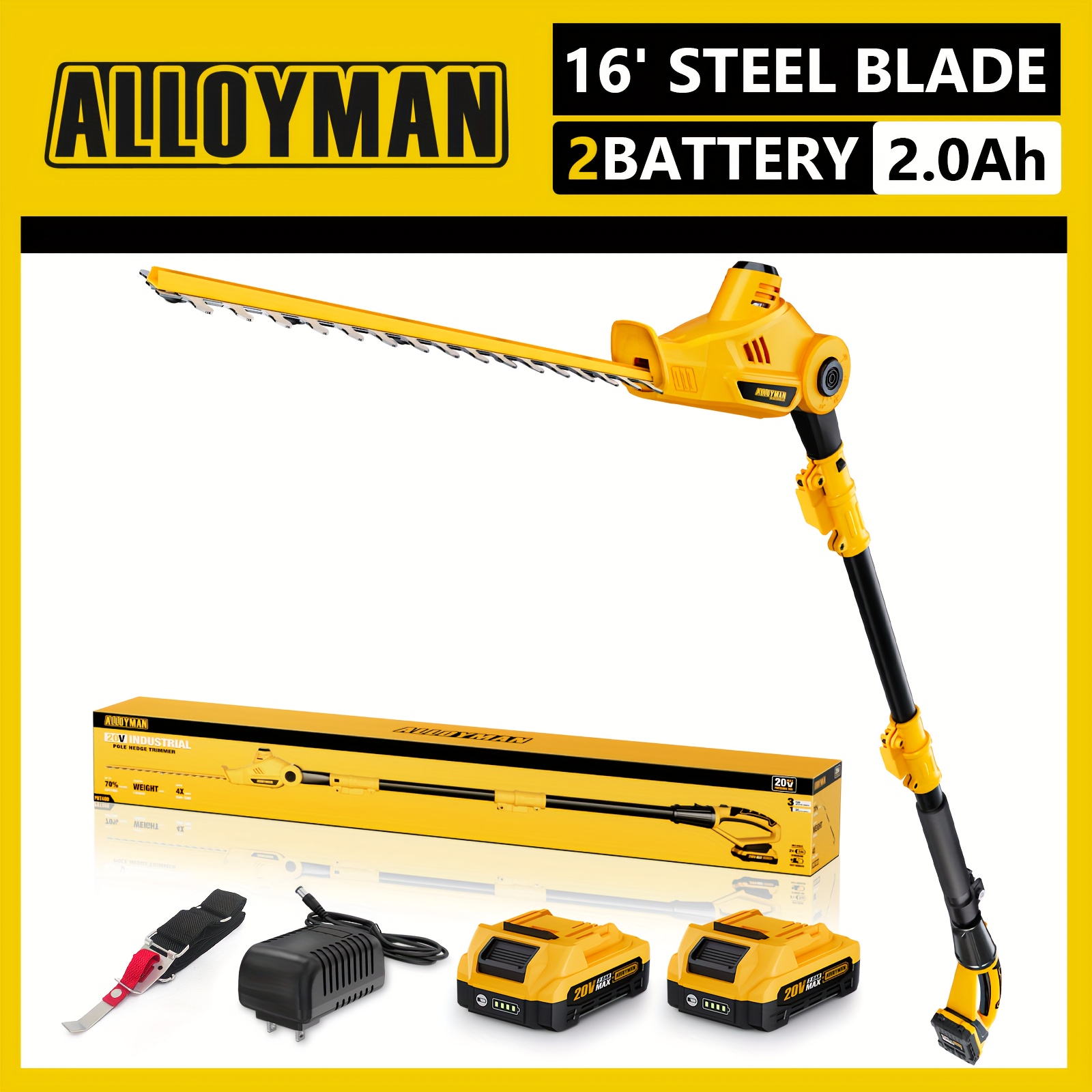 VEVOR 20V Cordless Hedge Trimmer Telescoping Pole Hedge Trimmer 18 Inch Blade EB