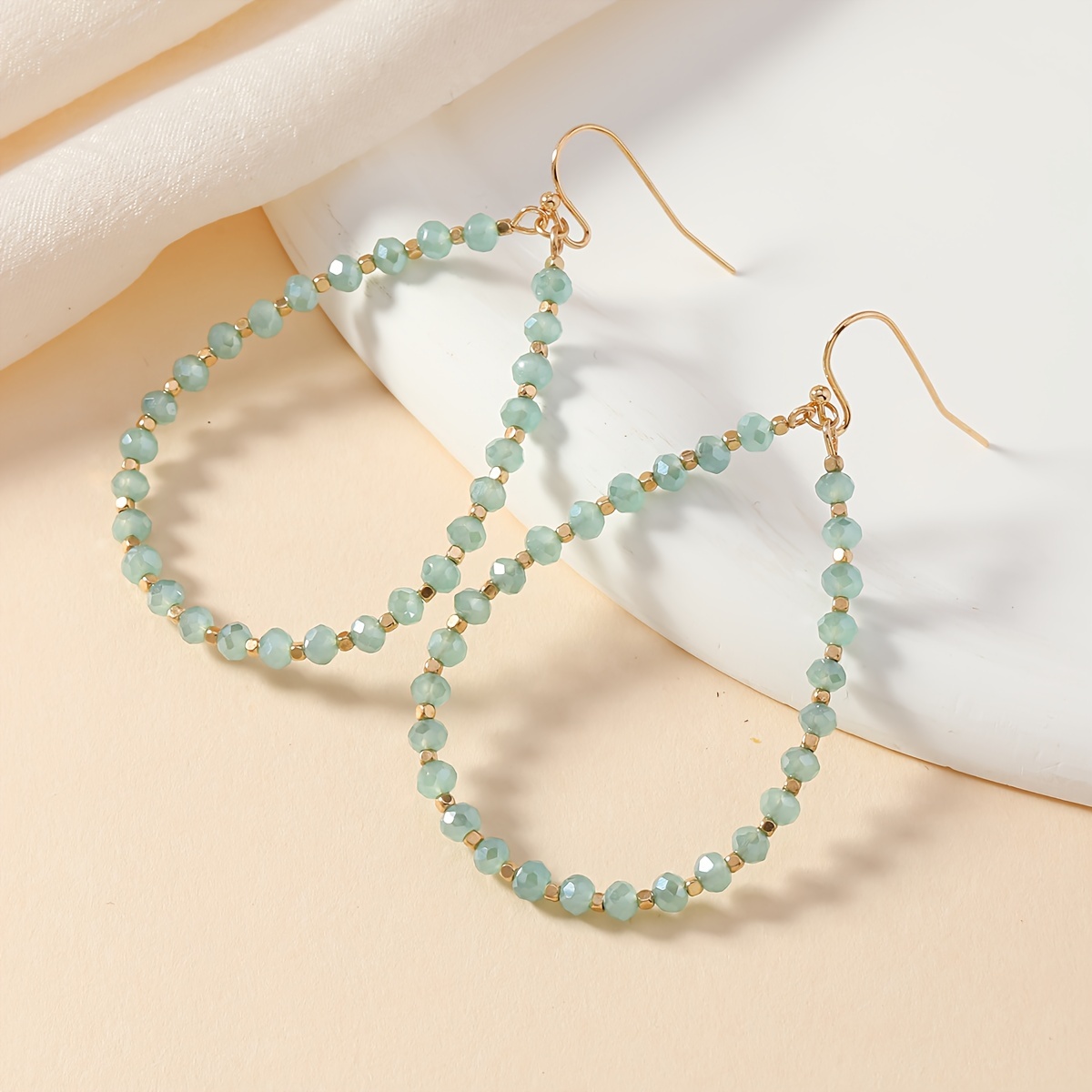 TEMU 1 Pair [multiple Colors Available] Teardrop Glass Beaded Earrings Women European And American Trendy Minimalist Earrings Jewelry