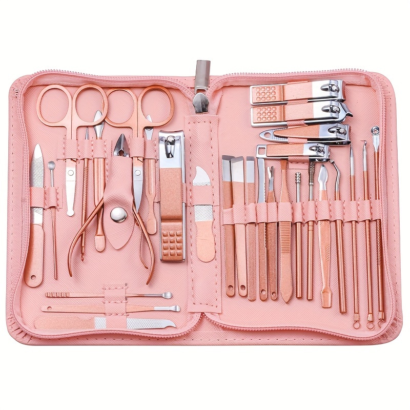 TEMU Premium 30 Complete Nail Clipper Manicure Tool Set - Professional Pedicure Bag With Portable Box, Nail Clippers, Knives, And For Travel And Home