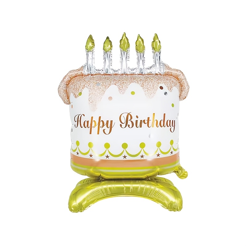 Image of 1/2pcs Standing Cake Shaped Balloons Birthday Anniversary Theme Party Atmosphere Decoration Ground Tabletop Aluminum Foil Balloon, Halloween Decorations, Christmas Decorations
