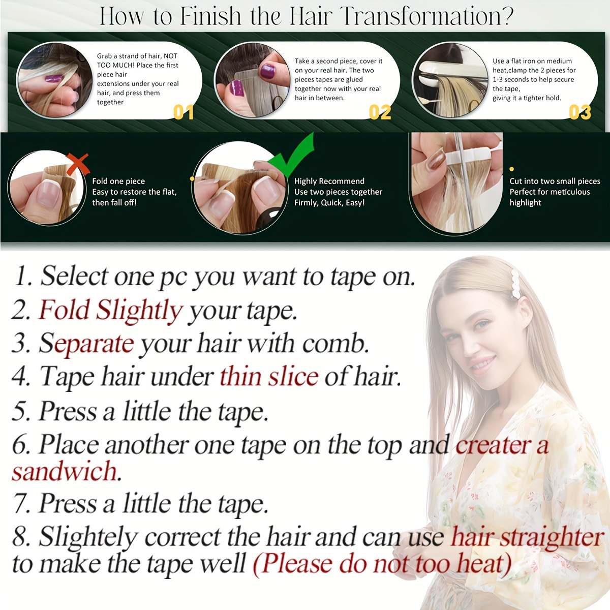   tape in hair extensions human hair real human hair tape in extensions straight highlight 100   seamless human hair extensions for women 12 24 inches 25g pack 10pcs skin weft details 7