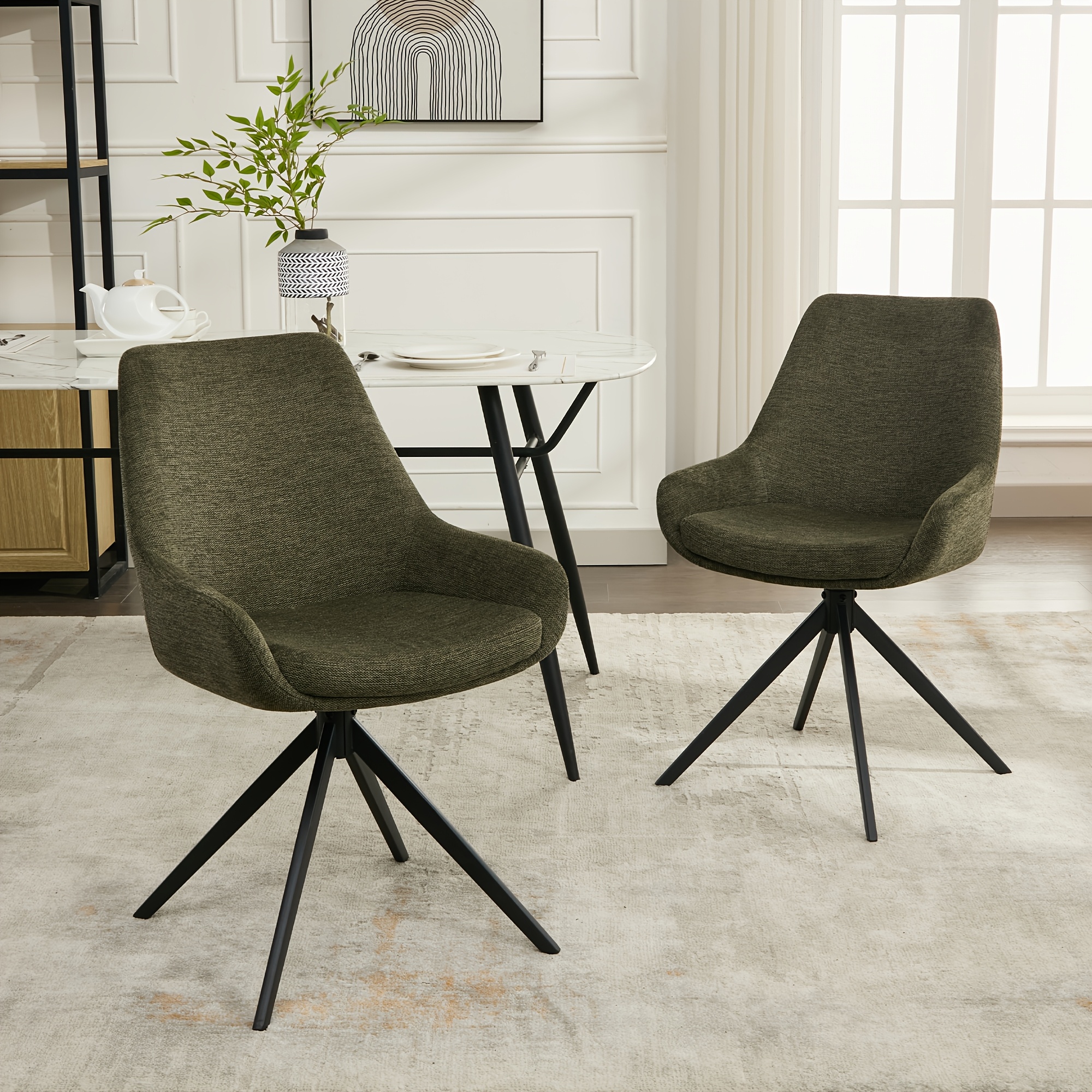 Image of Contemporary Swivel Dining Chairs Featuring A Mid-back Armless Style, Equipped With A Cushioned Rotating Seat And Durable Metal Legs, Ideal For The Dining Area Or Kitchen