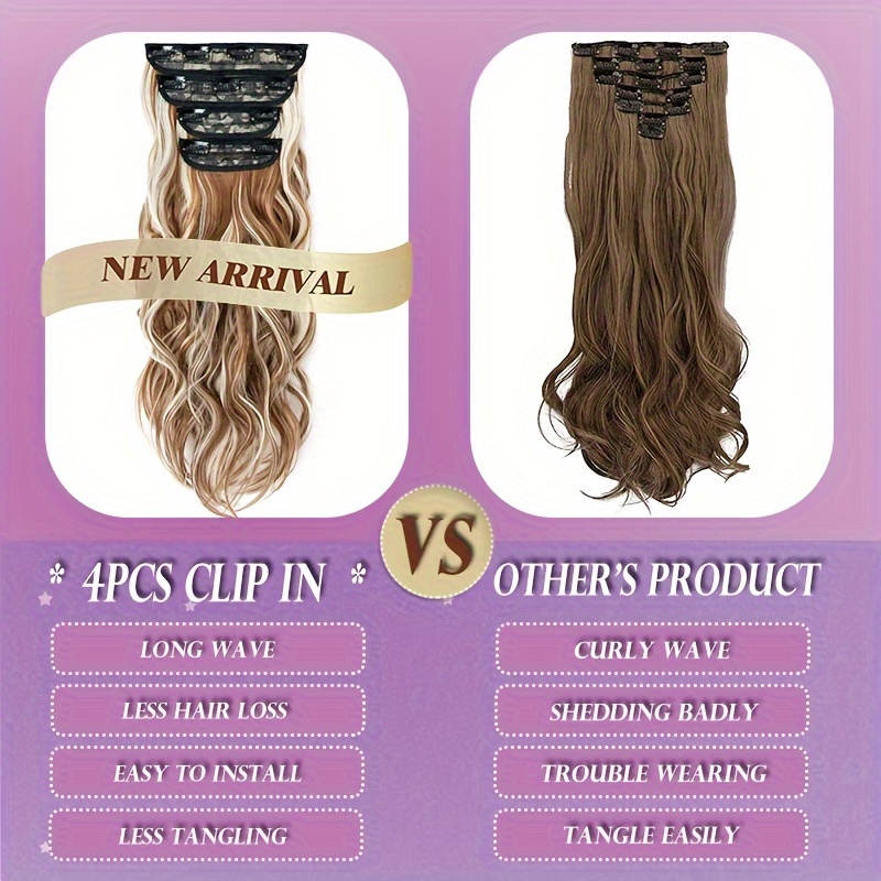 4pieces set long wavy   clip in hair extensions 22inch 55cm soft hairpieces curly thick   double weft hairpiece top synthetic hair highlight   blonde for women party cosplay christmas halloween dating daily use details 8