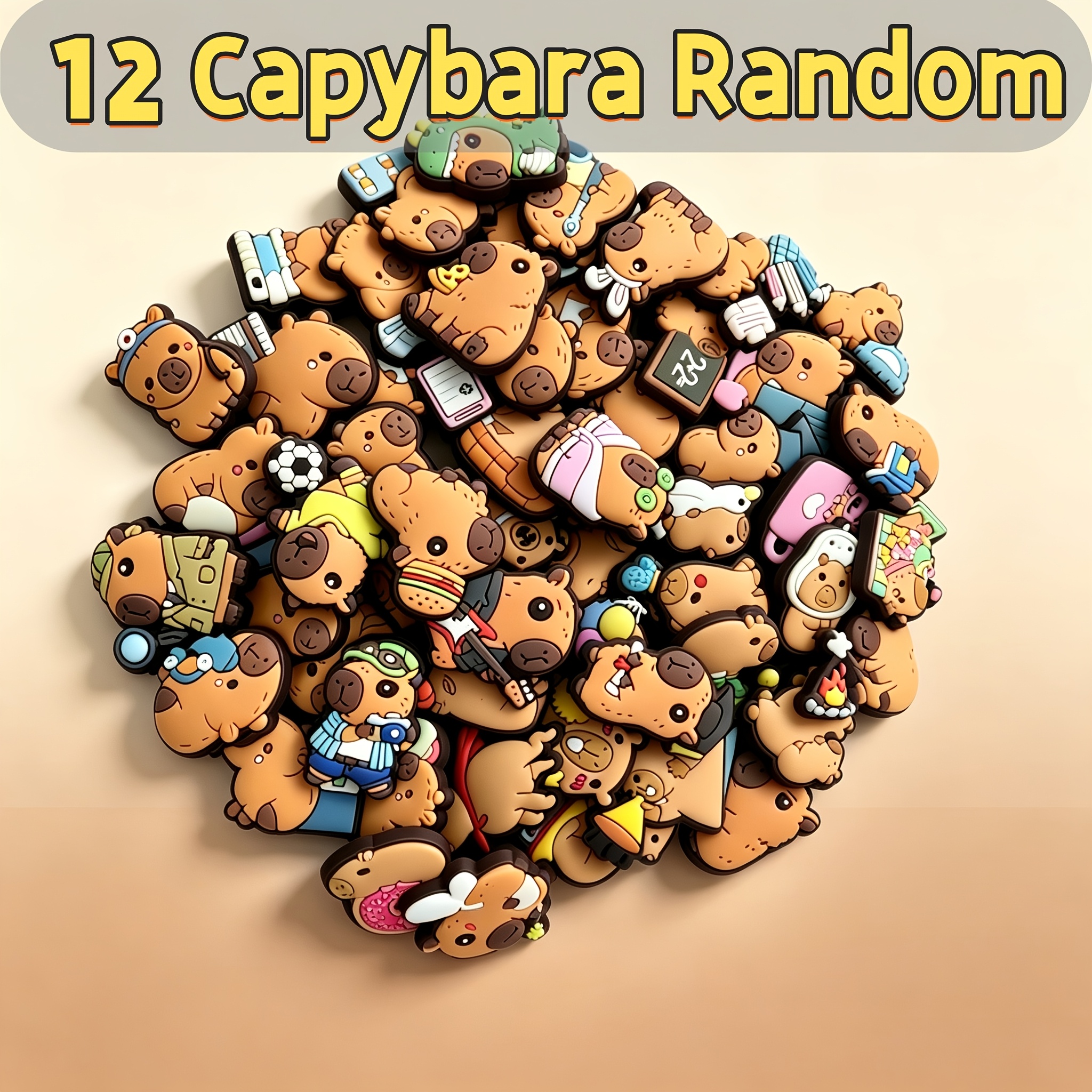 TEMU 12pcs Random Capybara-themed Set, Classic And Unique, Creativity. Suitable For Diy Decoration, For Embellishing Shoe Charms, Bags, Bracelets, Or