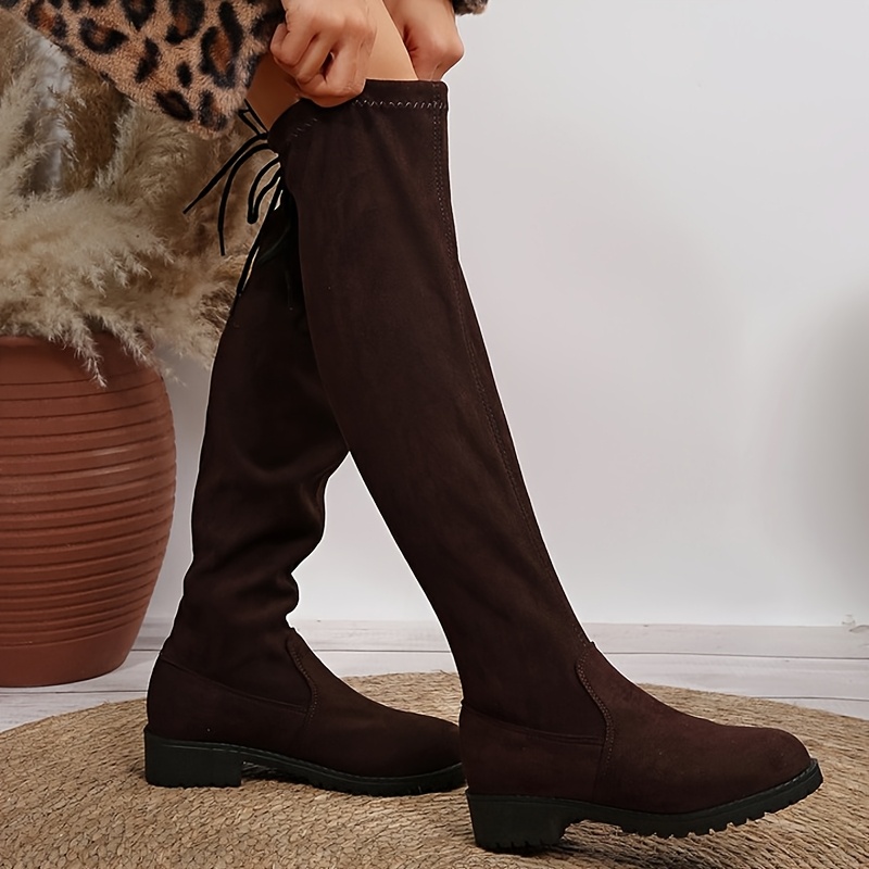 Damen Reißverschluss Kniehoch Stiefel Blockabsatz Plateau High Heels