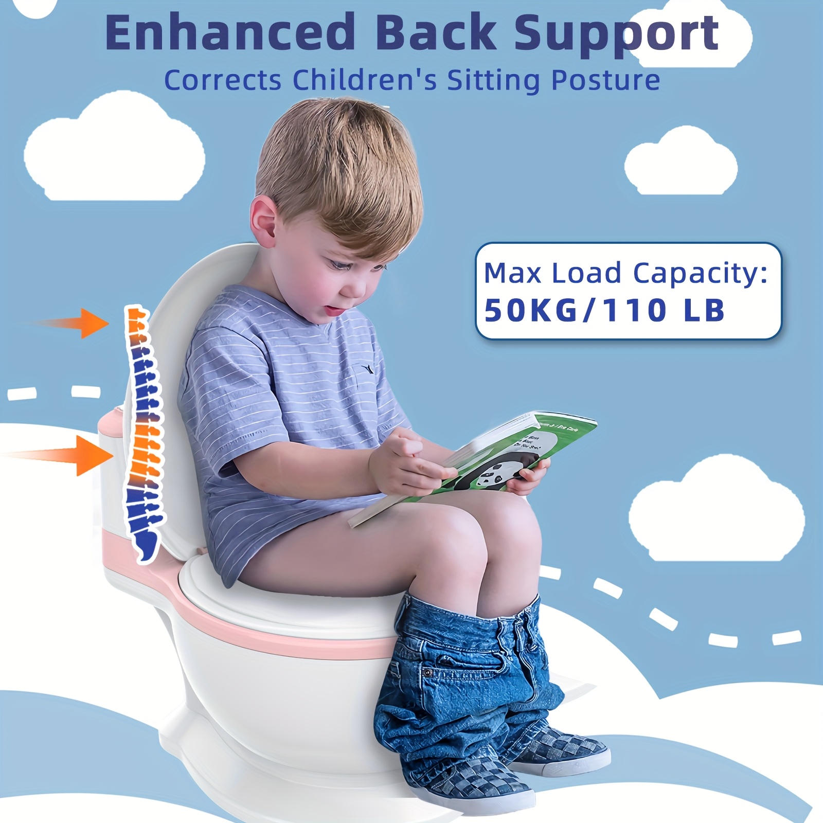 Veliki WC za djecu s dječjim WC sjedalom i poklopcem - Realistični WC za dječake i djevojčice, mekani i izdržljivi plastični WC za samostalno učenje korištenja WC-a, roza/za dječake i djevojčice 3+ godine