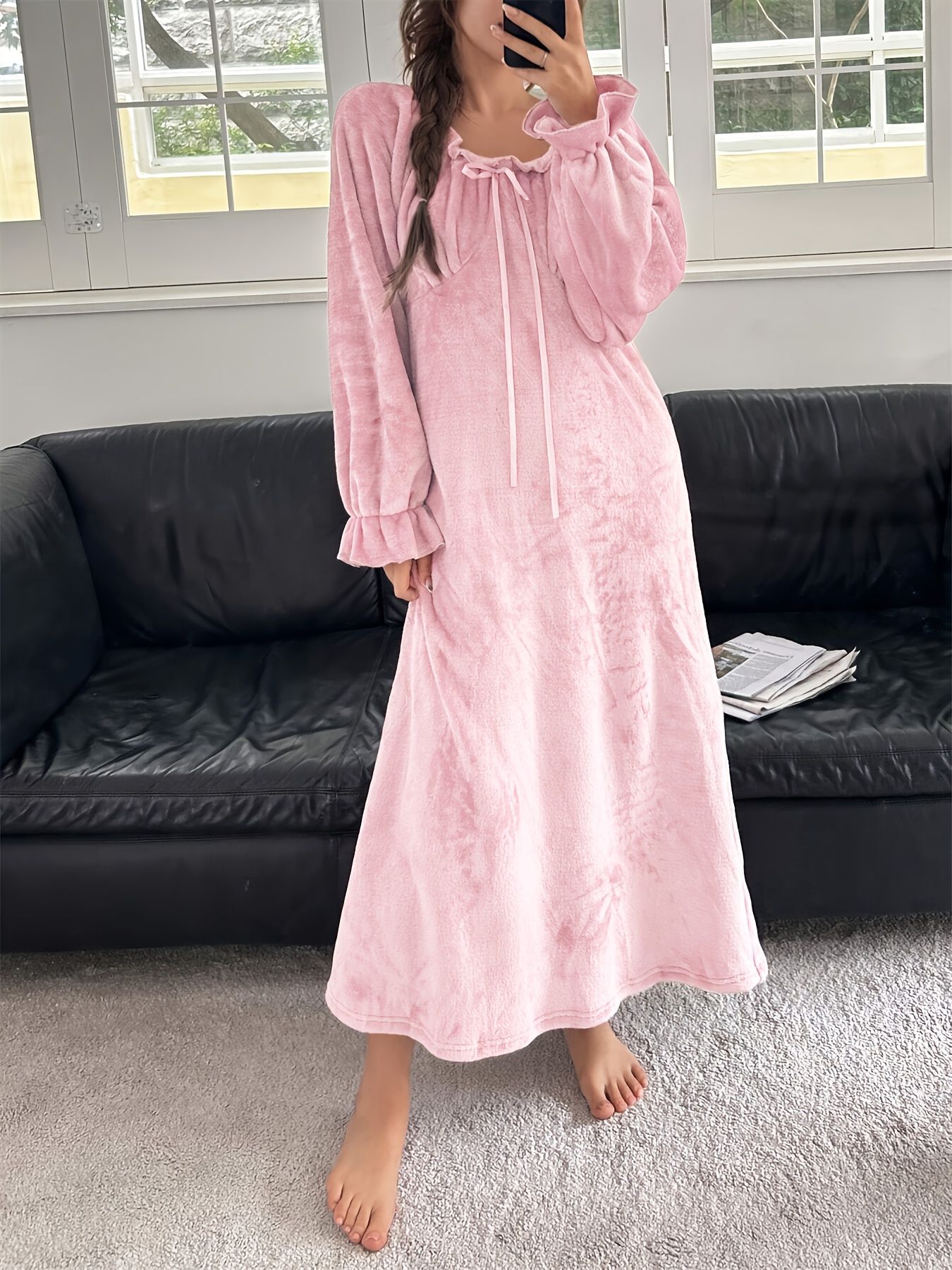 zolifon womens plush winter nightgown elegant long sleeve - Temu Oman