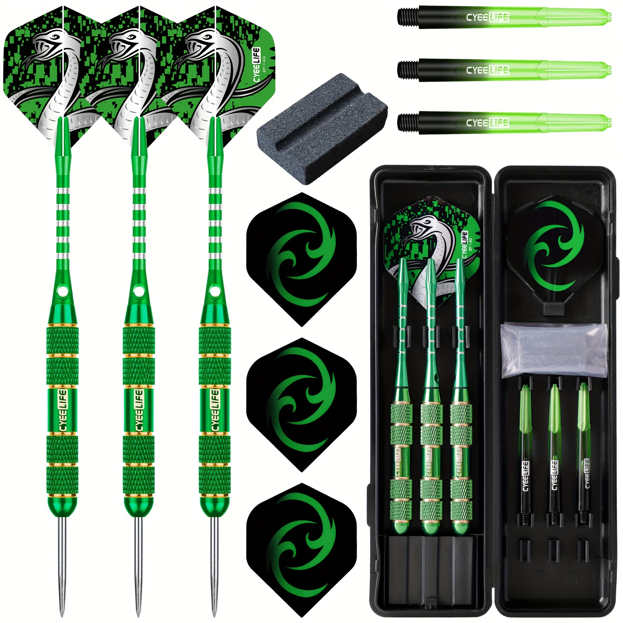 

Cyeelife 24g Professional Dart Set, Green Set Of 3 + Dart Storage Box (zf02)