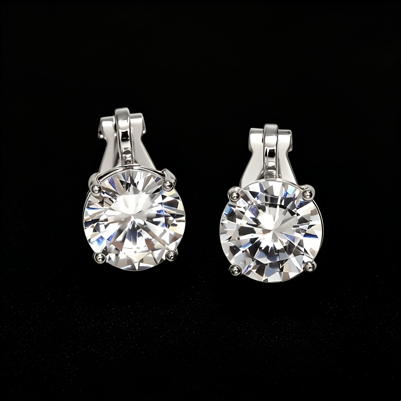 TEMU Pendientes de pinza para mujer de color plateado a con incrustaciones de circonita sintética, brillantes, de forma redonda vintage, sin