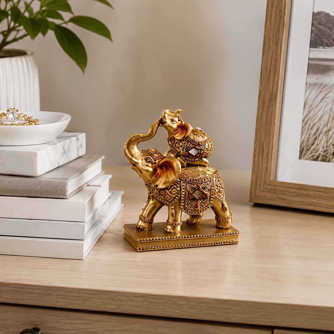 TEMU 1pc Wealth Elephant Figurine, Made Of Resin, Designed For Decorating Bookshelves, Living Rooms, Offices, Or Cafes, Suitable For Tabletop Display