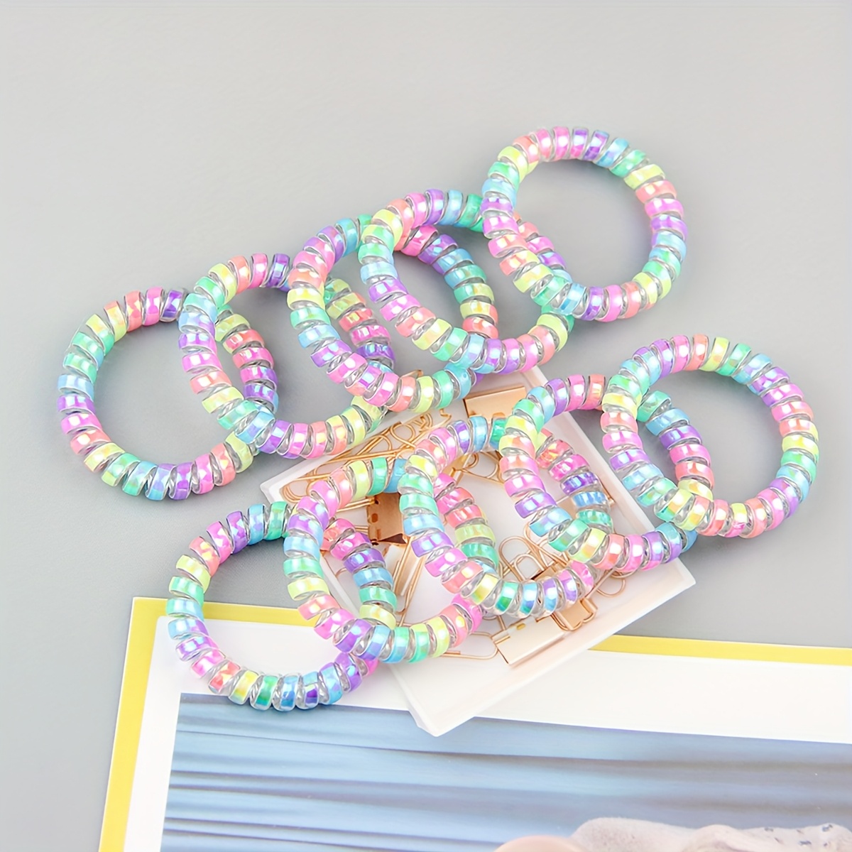 3pcs/5pcs/10pcs Pack Multicolor Dopamine Hair Ties with Glitter