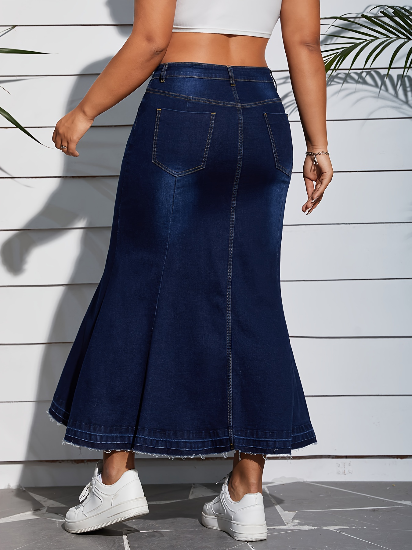 Women s Plus Size Elegant High waist Denim Mermaid Trumpet Temu