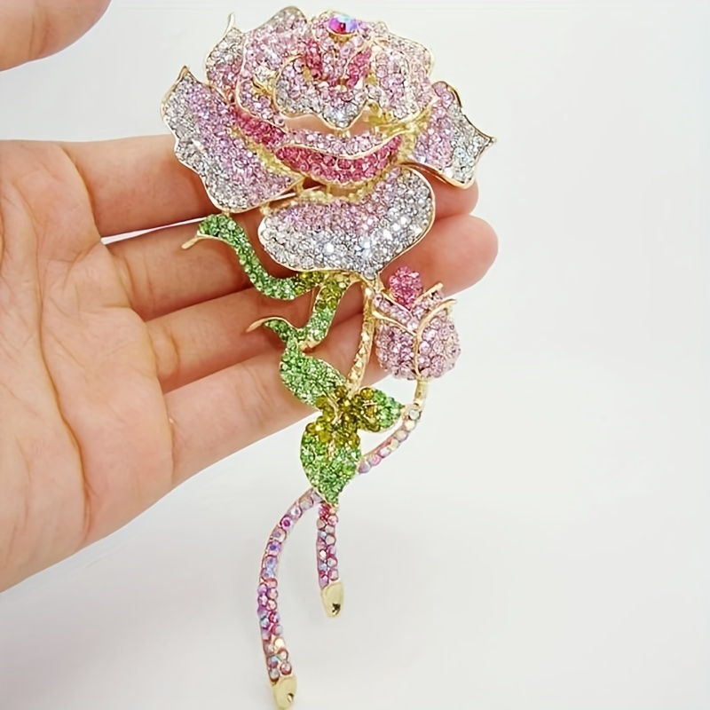 

Exquisite Shining Zirconia Crystal Rose Brooch Women's Clothing Dress Pin Corsage Girls Jewelry Gift