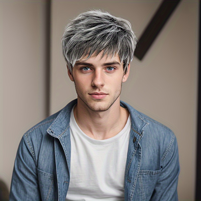 

1pc, Single Color, High Temperature Fiber Material, Size About 6inch/15cm, Weight About , Rose , Breathable And Comfortable, Men's Synthetic Wig, Fashionable And , Silvery Gray