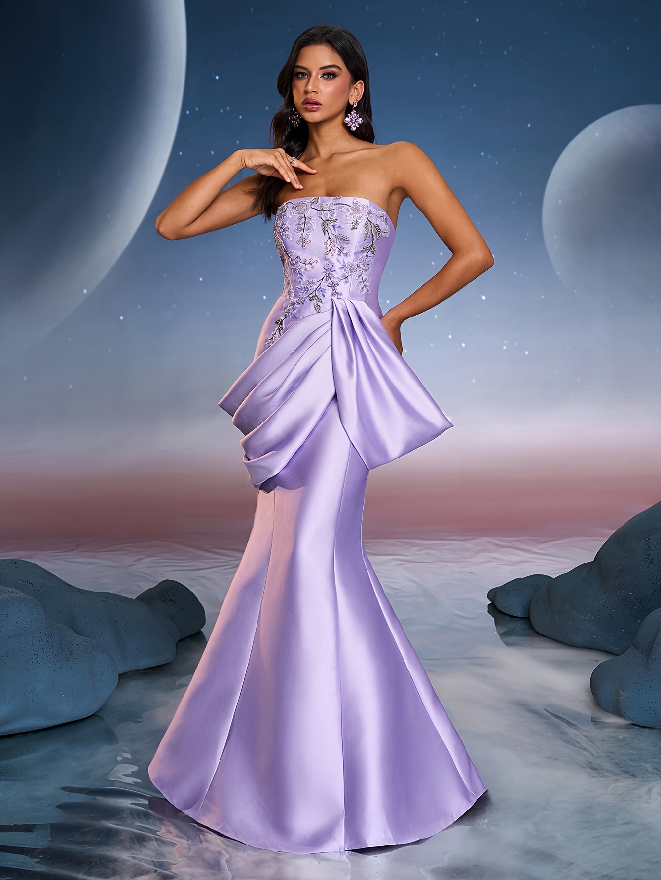 Elegant Lace Sequins Fish Tail Dress Suitable for Music Festivals,  Graduations, Homecomings, Parties, Cocktail Parties And Wedding Event