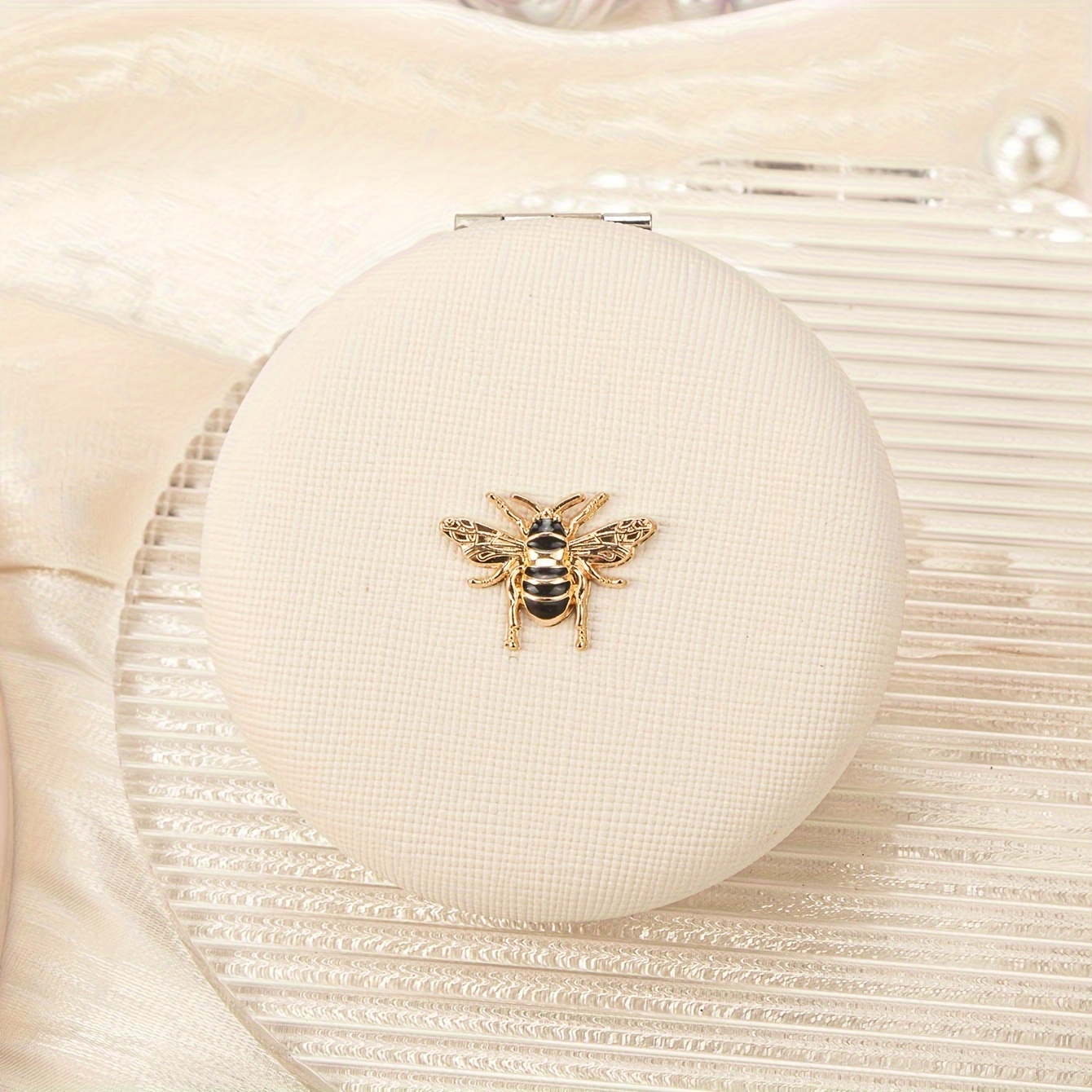 E-shop 1 Stück Glitzernder, anmutiger, mit Leder eingelegter, goldener kleiner Bienenspiegel, 7 cm, rund, doppelseitig, mehrere Farben erhältlich!