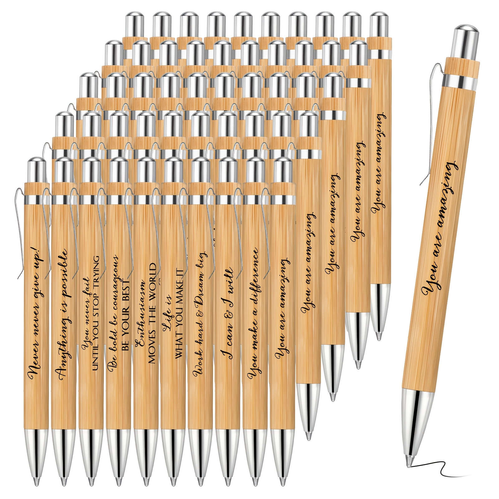 

100pcs Inspirational Quote Bamboo Ballpoint Pens - Motivational Wooden Pens With , Students, Teachers, And Office Use