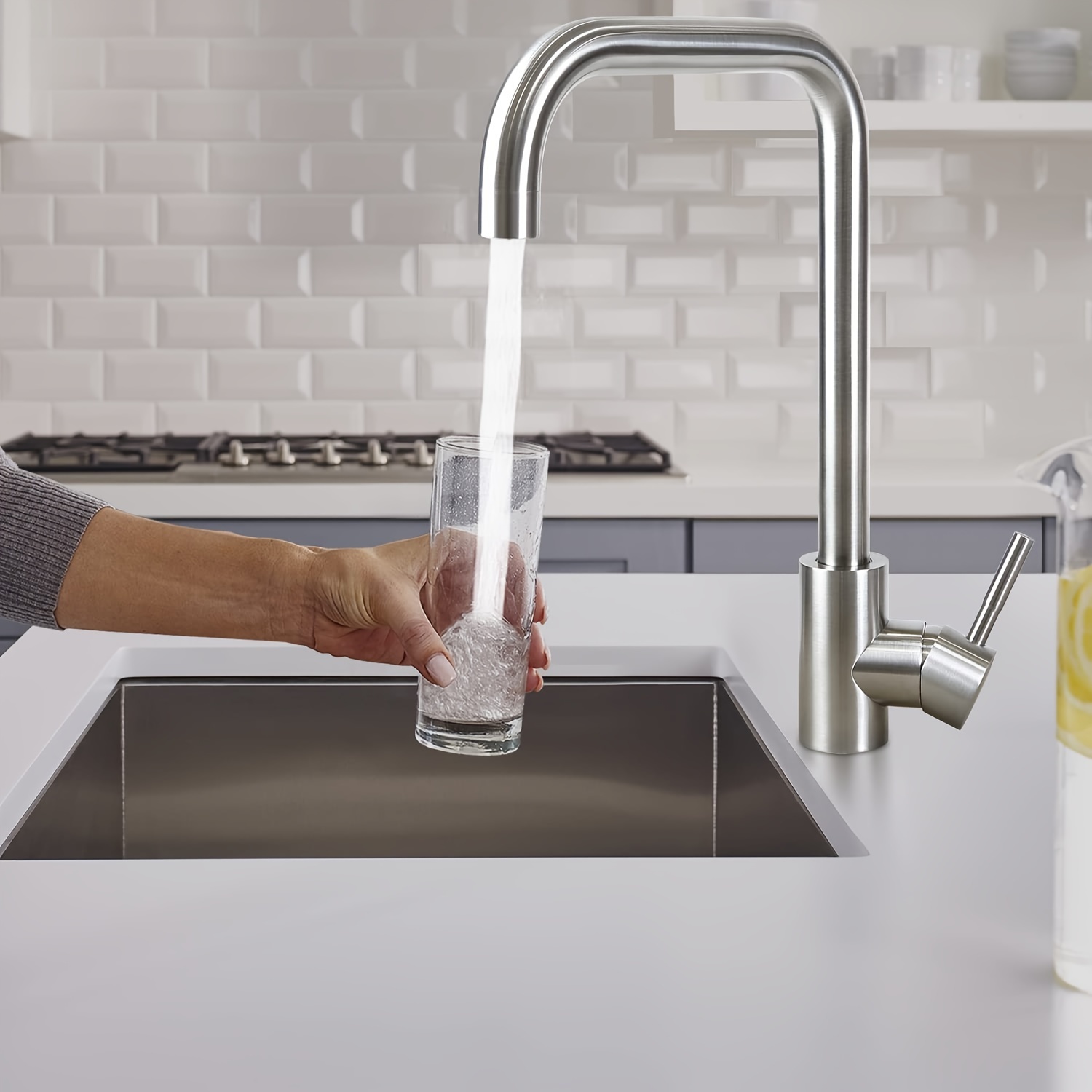 Image of Kitchen Faucet High Pressure - Faucet Stainless Steel Mixer Tap Sink Faucet 360° Rotating Kitchen Faucet Sink Faucet Single Lever Mixer - Brushed Nickel