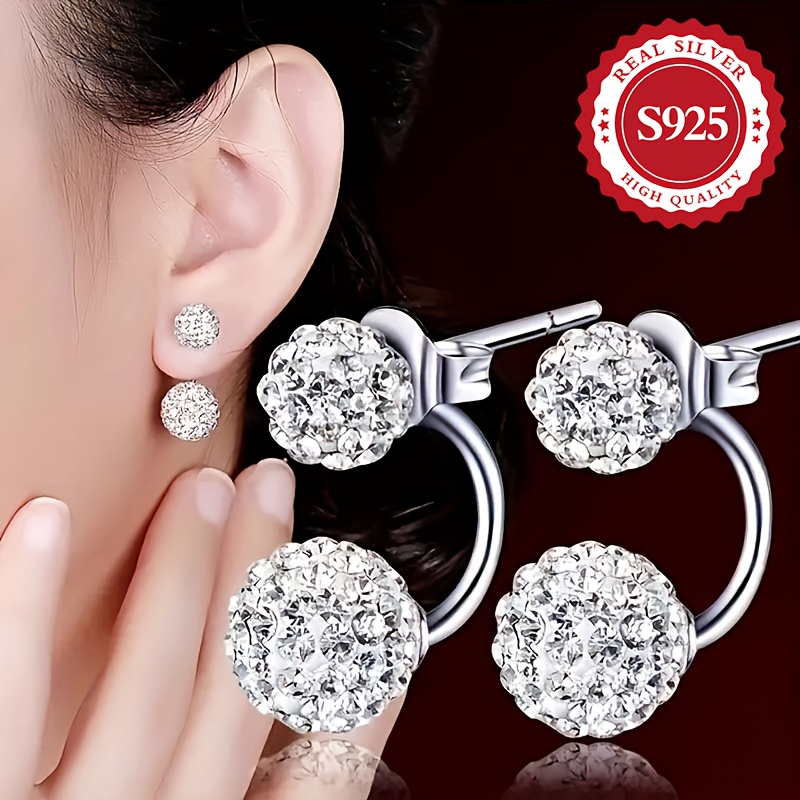 

S925 Sterling Sparkling Ear Jacket For Women, Fashionable Accessory For Party Banquet Wedding, 2.3g/0.08oz