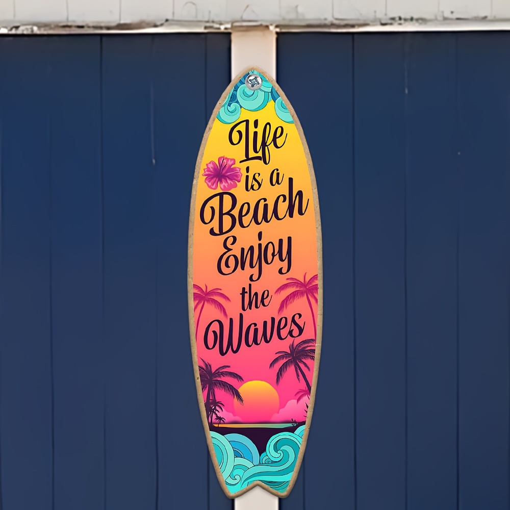 Life is a Beach Enjoy The Waves Wooden Surfboard Signs, Summer