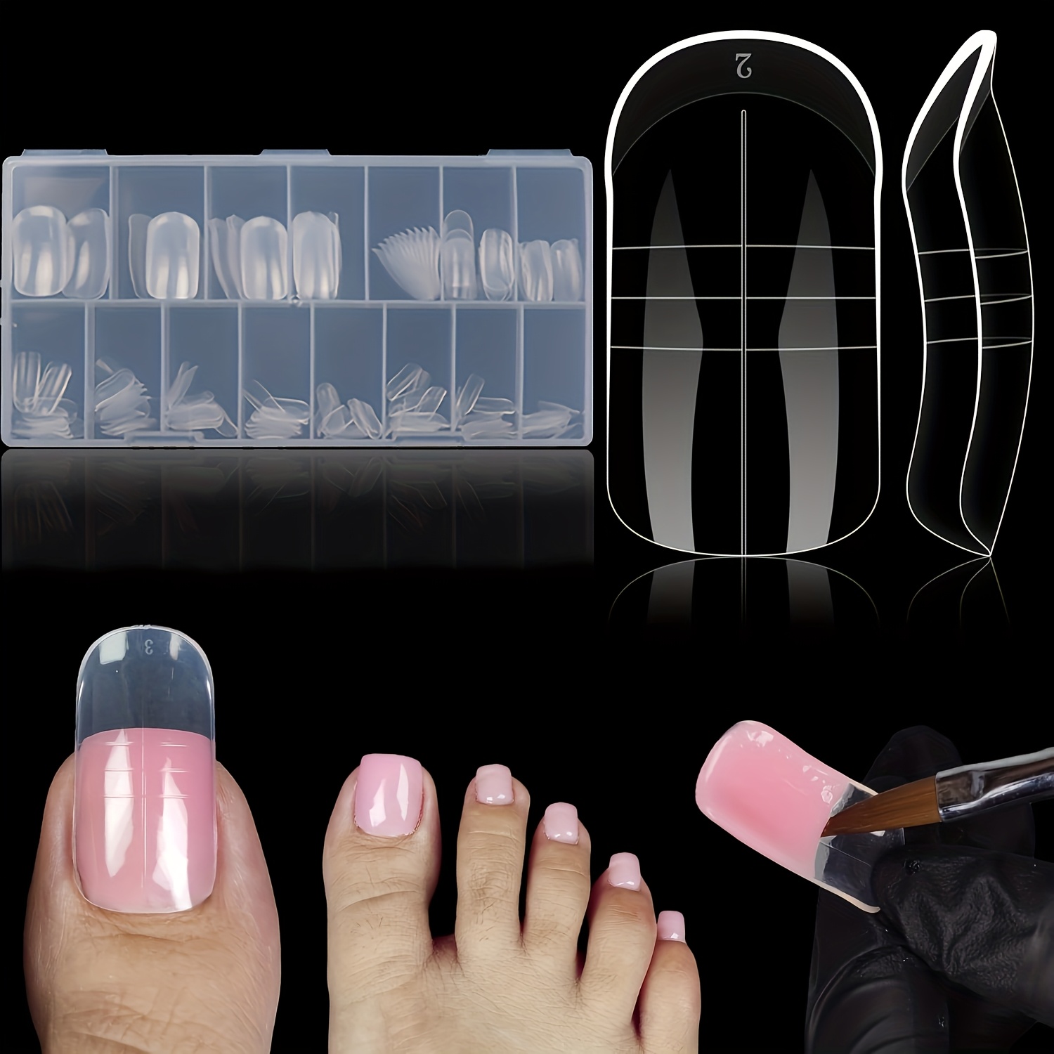 

Polygel Dual Nail Forms For Toes, Full Cover Reusable Acrylic Nail Tips Toenail Molds Forms Square Shape For Nail Extension Reusable Easy Application 150pcs 15 Sizes