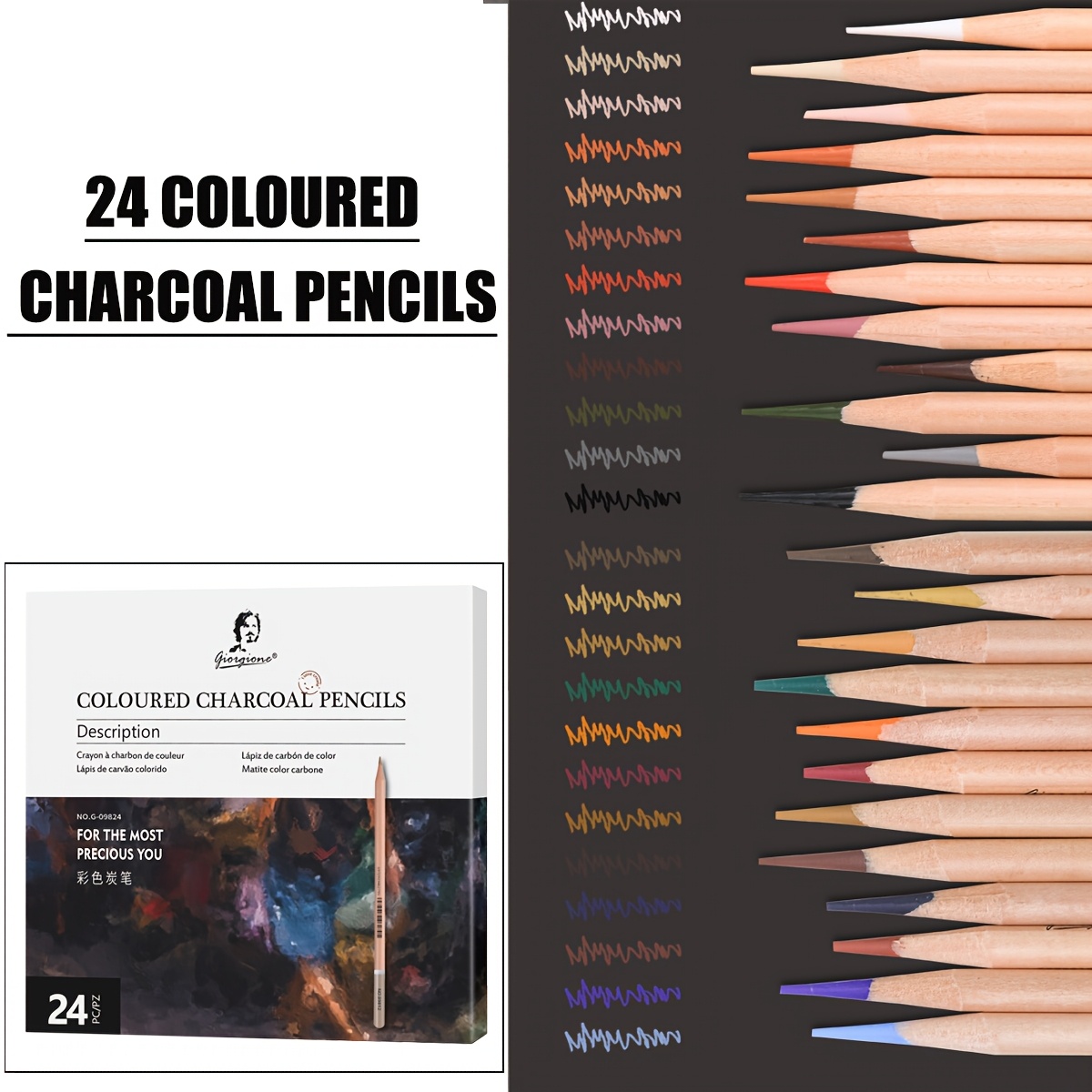 Image of 12/24pcs Of Charcoal Drawing Pencils, Suitable For Professional Use, Ideal For Sketching And Shading In Art
