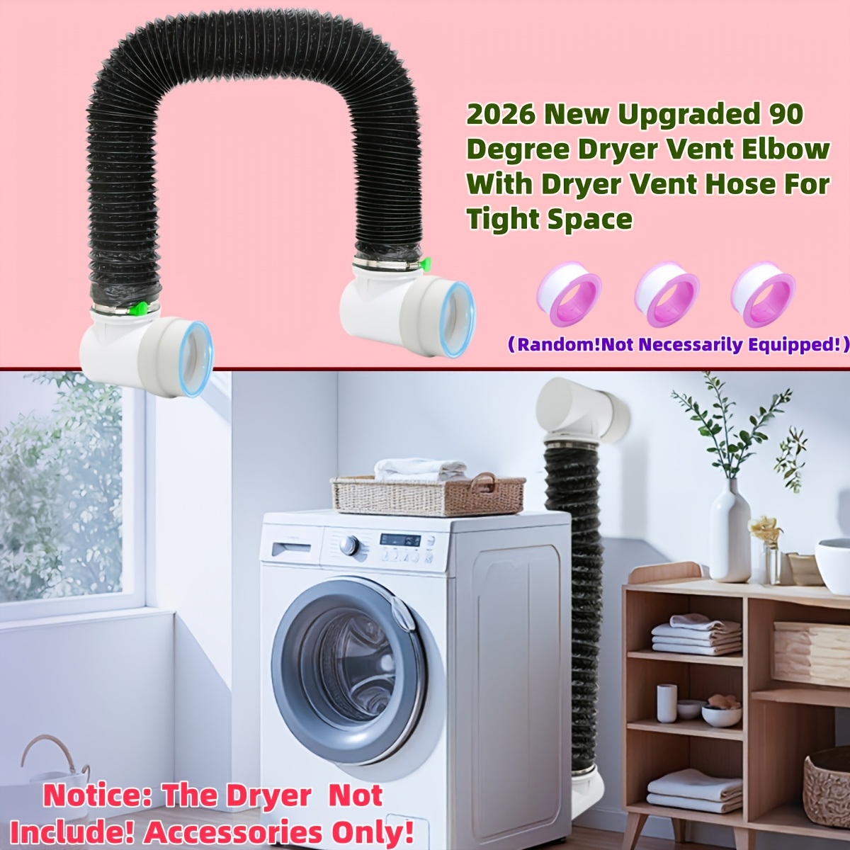 TEMU 2026 New Upgraded Dryer Vent Hose For Tight Space, , Dryer Hose Vent Kit, 90 Degree Dryer Vent Elbow, Dryer Vent Connector Kit, Dryer Vent Duct,