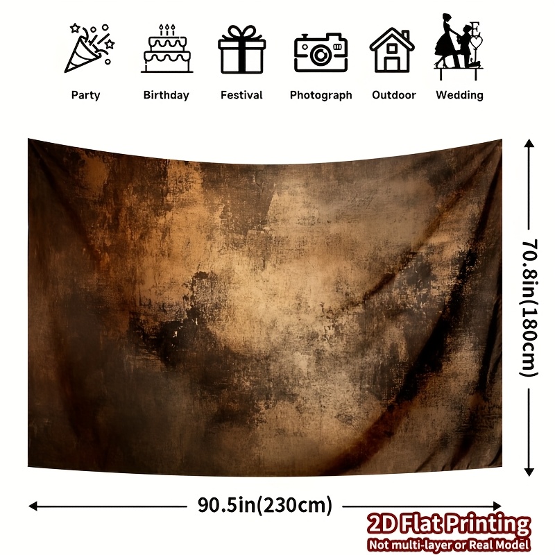 TEMU Bannière de fête plate 2D - 2D Plat - 2D Plat - 1pc Bannière de fête plate 2D, Toile de fond marron vintage, Bannière de décoration de mariage