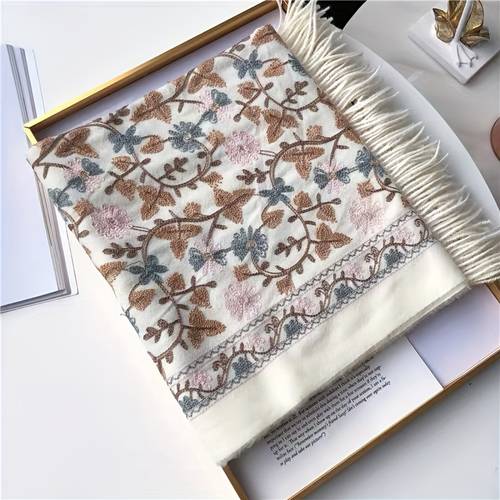 bohemian floral embroidery faux shawl
