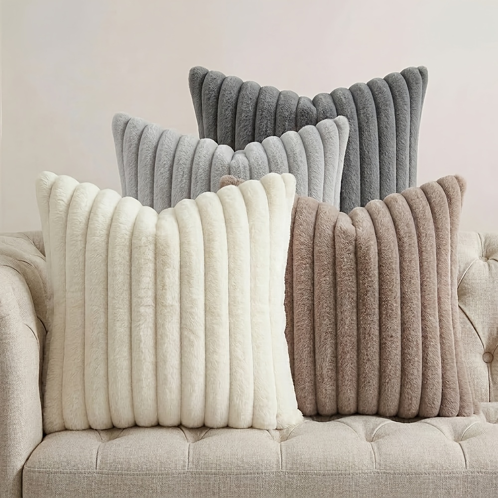 TEMU 4pcs, Faux Fur Plush Decorative Throw Pillow Covers, 16in*16in/18in*18in/20in*20in, Square Morandi Covers, Spring Summer Modern Soft Fuzzy
