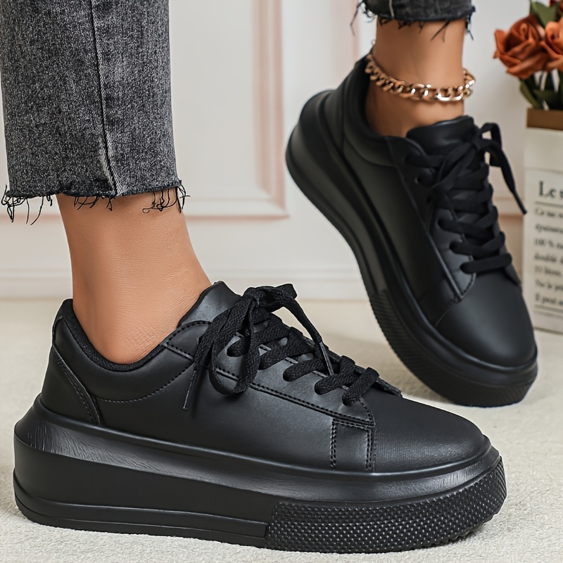 TEMU Easy Versatile Platform Women's Casual Sneakers, Soft Low-top Comfortable Lace-up Chunky Sneakers, Suitable For Holiday Gifts, Four-season Wear,