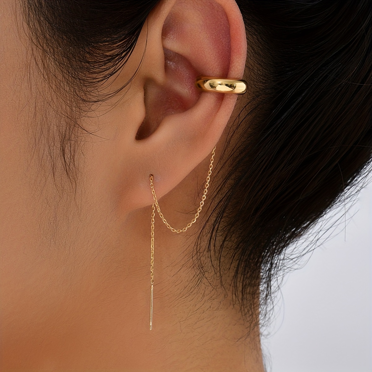1 Pair Fashionable Minimalist Niche Design Sense Ear Clips Chain Piercing Tassel Earrings Women Jewelry