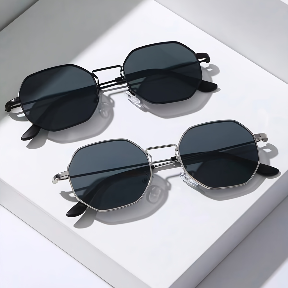 

2 Pairs Of Metal Geometric Men's Fashion Glasses
