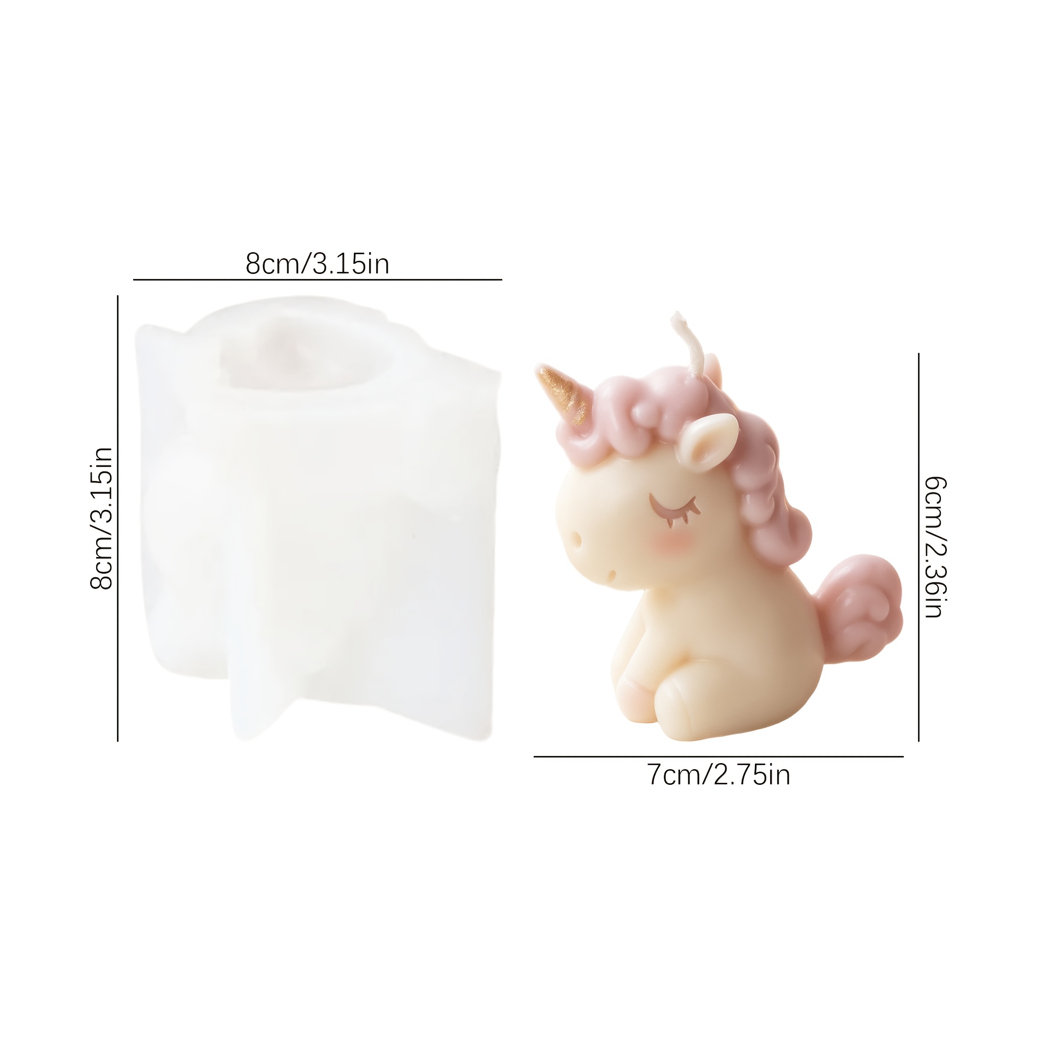 TEMU Stampo in silicone per candela a forma di unicorno fai da te, stampo per ornamento in pietra diffusore in gesso a forma di unicorno , stampo per