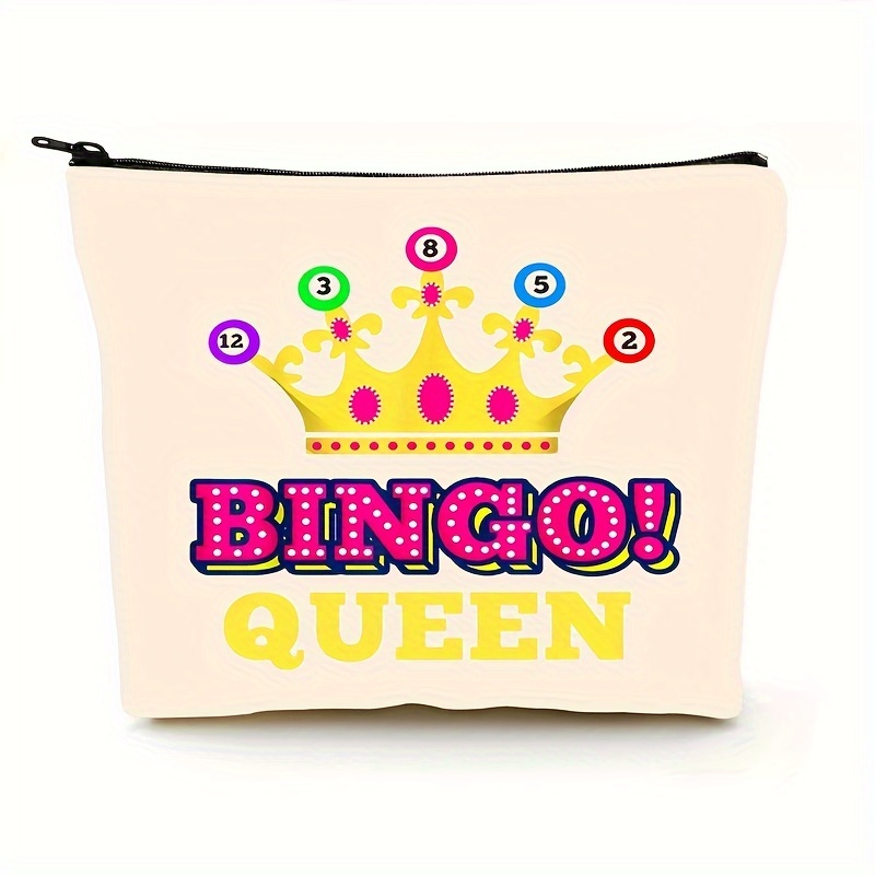 

1pc Colorful Letters Pattern Carry All Zipper Pouch, Bingo Gueen Portable Versatile Cosmetic Bag, Toiletry Wash Bag For Women,